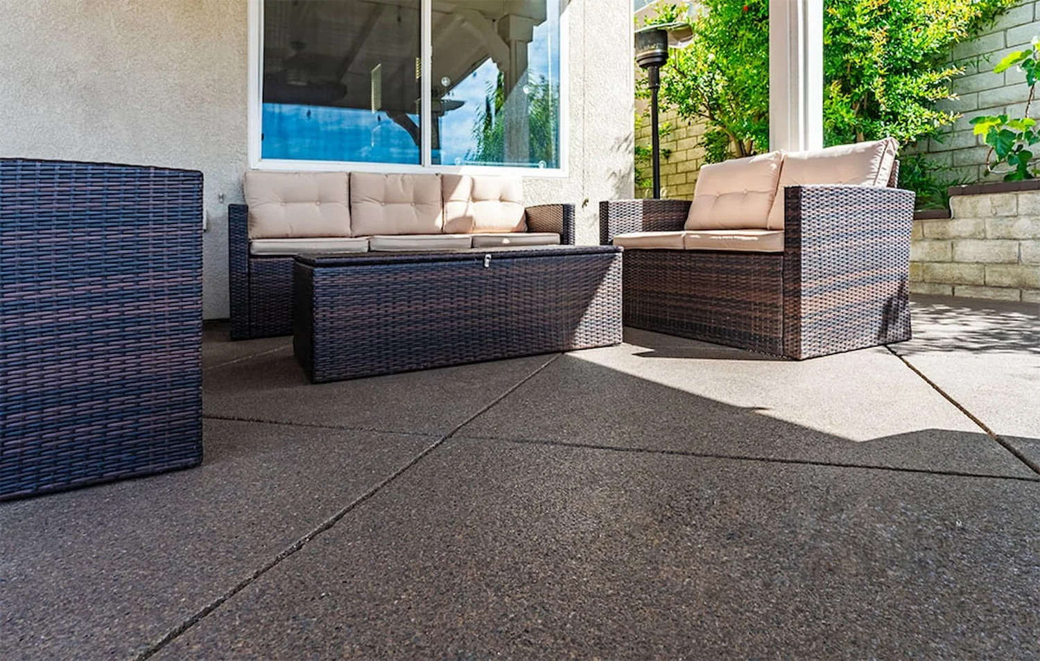 Coated exterior patio with polished finish